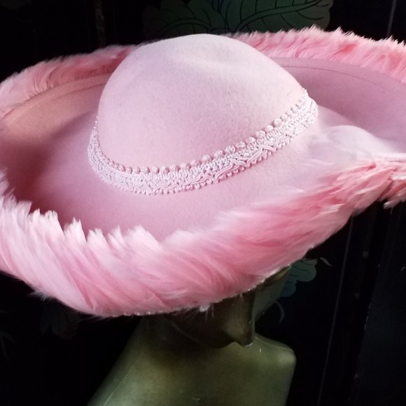 Vintage Wool Felt and Feather Pink Hat